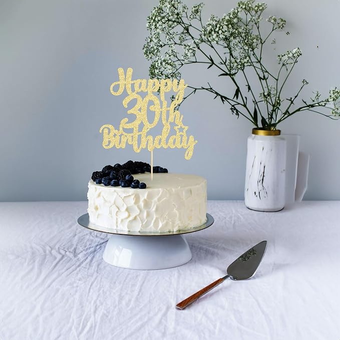 Gyufise 1Pc Happy 30th Birthday Cake Topper Glitter 30 & Fabulous 30th Birthday Cake Pick for Celebrating 30th Birthday Anniversary Party Cake Decorations Supplies Gold