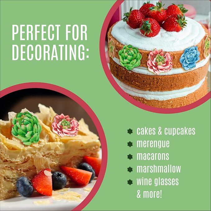 Sugar Robot Inc. Edible Wafer Succulents - Cake and Cupcake Toppers, Decoration Premium Crafted in the USA