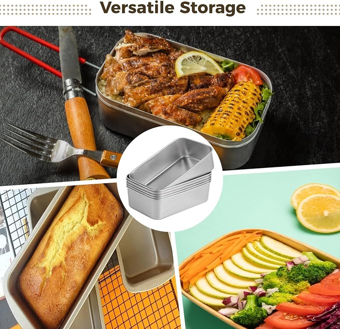 Homaisson 6 Pcs Stainless Steel Loaf Pan, Bread Baking Pans with Lids, Rectangle Cake Meatloaf Molds, Food Serving Pans, Ideal for Baking and Storage