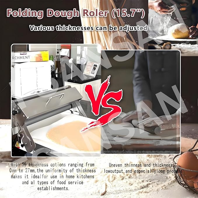 Commercial Dough Sheeter, Reversible Puff Pastry and Fondant Sheeter, Manual Sheeter, Adjustable Thickness from 0 to 25 mm, Foldable Sheeter for Bakeries and Pastries Model400