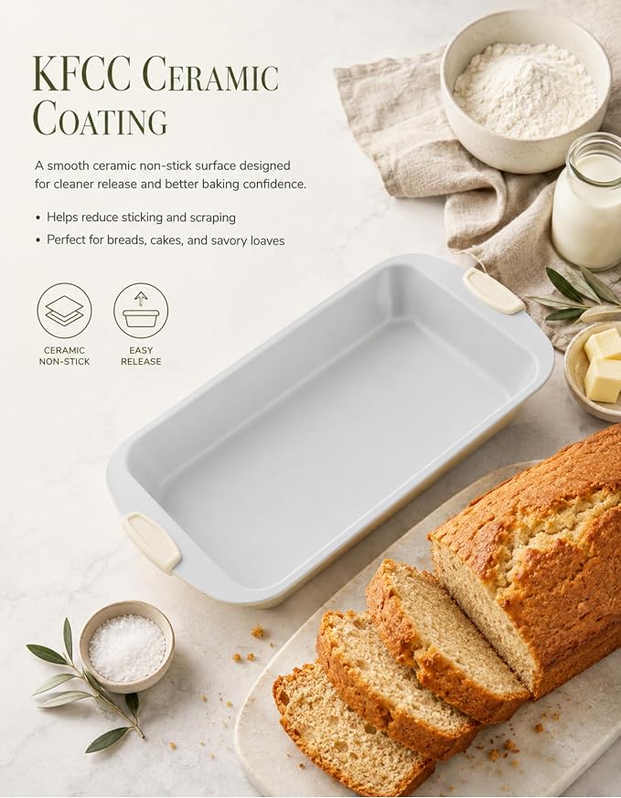 Boxiki Kitchen Ceramic Loaf Pan, 15 x 10 x 2 Inch Jumbo Bread Pan.Heavy Duty Aluminized Steel with KFCC Korean Ceramic Coating, Oven Safe to 550°F, Extra Large Bakeware for Meatloaf, Sourdough & Cakes