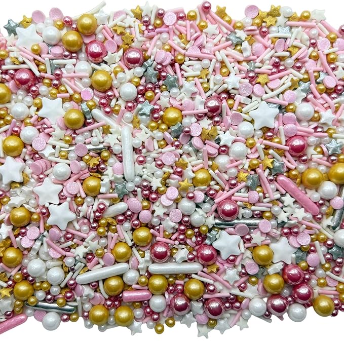 SE Si&Moos Pink Sprinkles 4.6 OZ Pink White and Gold Edible Pearls for Cake Decorating Pink Gold and White Pearl Sprinkles for Baby Shower Halloween Christmas Cookie Decorations
