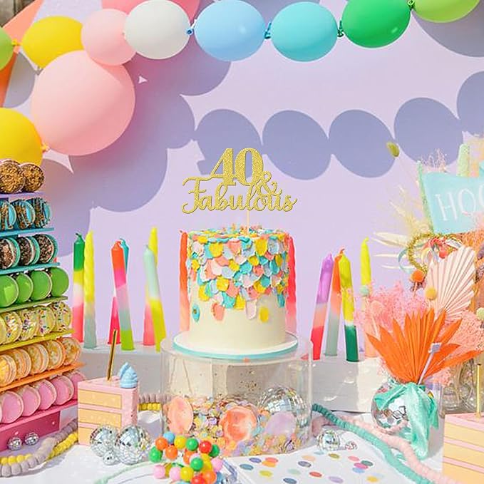 1 PCS Fabulous Cake Topper Gold Glitter 40th Birthday Cake Pick Decoration for Wedding Anniversary Party Decorations Happy 40th Birthday Cake Decorations Supplies