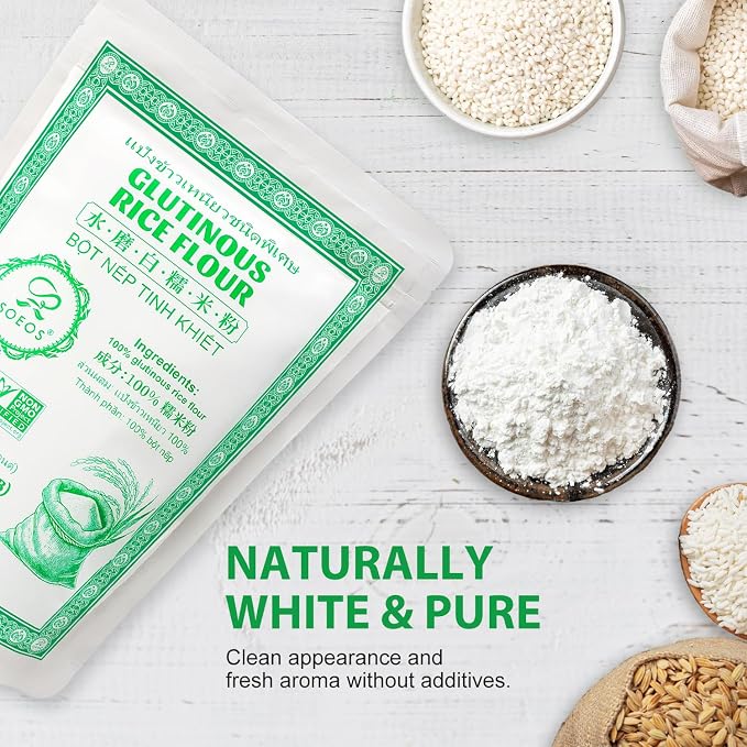 Soeos Glutinous Rice Flour 48 Ounce (Basic), Rice Flour for Baking or Cooking, All Natural White Rice Flour, Vegan, Gluten-Free