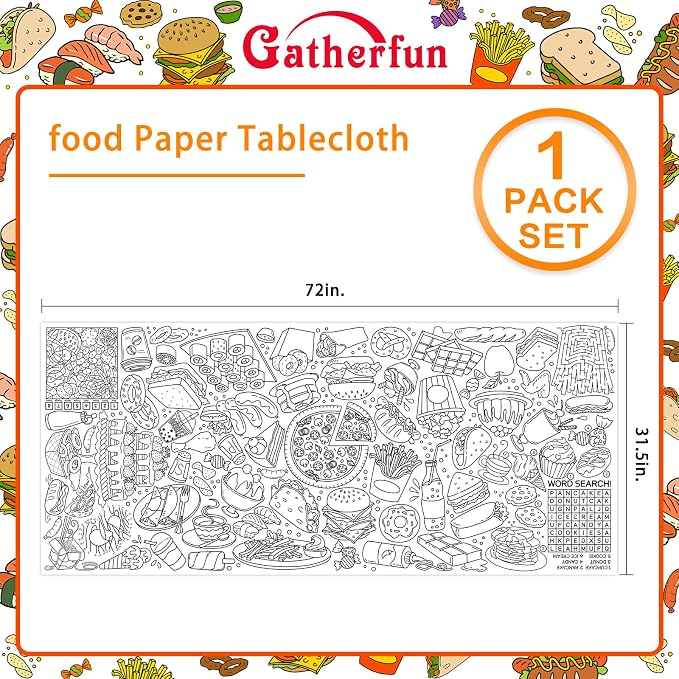 Gatherfun Giant Kids Coloring Poster | 31.5 x 72 Fun Food-Themed Activity for Classroom, Birthday & Events | Versatile as Wall Décor or Table Cover