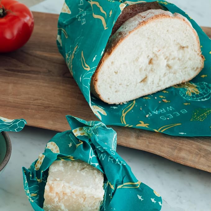 Bee's Wrap Beeswax Wraps for Bread - Beeswax Bread Wrap for Sourdough & Bread Storage - Plastic Free Made in USA Reusable Natural Food Wrap - Ocean