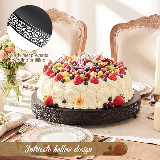 Wenqik 20 Inch Cake Stand Round Metal Cupcake Dessert Wedding Cake Stand Cookies Display Holder Fruit Food Serving Tray for Table Wedding Birthday Anniversary Party Decor (Black)