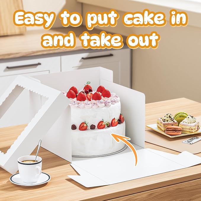 3 Pack Cake Boxes, 12x12x8 Inches Tall Cakes Box, White Cake Boxes with large Window, Square Bakery Box, Disposable Cakes Transport Containers, for Cake Cookie Dessert Pastry, Birthday Party, Weddings