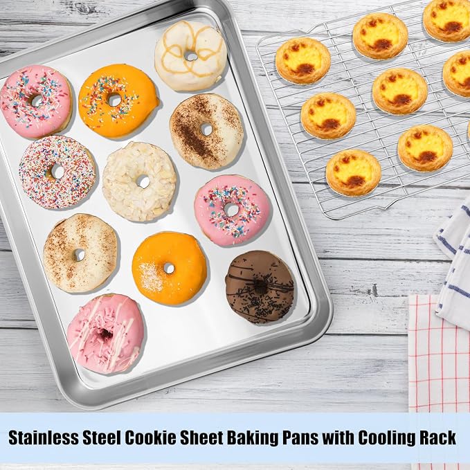 3 Set Baking Sheet with Rack, Stainless Steel Cookie Sheet with Cooling Rack(3 Pans + 3 Racks), Nonstick Baking Pan, Heavy Duty Cookie Sheets for Cooking, Oven & Dishwasher Safe, 9/12/16 Inch
