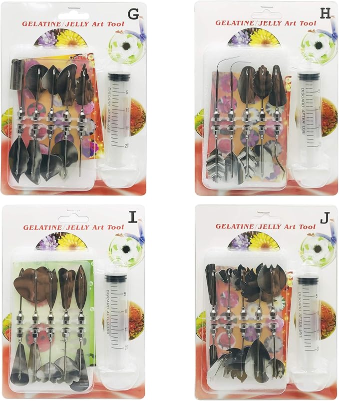 Woohome Art Cake Tools, 3D Gelatin Jelly Tools Includes 40 PCS Gelatin Tools and Making Pudding Pastry Nozzles for Cake Decoration, Jelly Cake making, (Style: GHIJ)