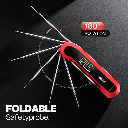 0.3 Sec Instant Read Meat Thermometer Digital for Cooking, ±0.5℉ Precision, Food Thermometer for Grilling, Air Fryer, Smoker, Candy, BBQ Essentials, Kitchen Gadgets, Gift for Dad Him Men, Red