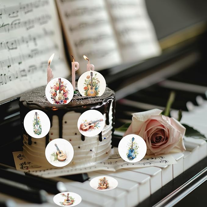 36PCS Edible Guitar Cupcake Toppers Wafer Paper Music Instrument Cake Picks Music Guitar Birthday Cake Topper Musician Cupcake Picks for Concert Theme Party Decor