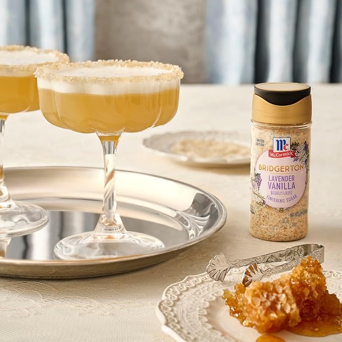 McCormick Bridgerton Finishing Sugar, Lavender Vanilla, Limited Edition, Floral Lavender Notes, Smooth Vanilla Flavor, For Cakes, Cocktails, Matcha Tea, and More, 3.45 oz (Pack of 2)