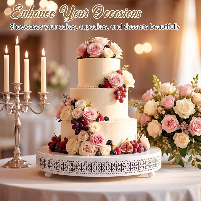 Wenqik White Cake Stand 18 Inch Metal Round Cupcake Dessert Wedding Cake Stand with Cutting & Spatula Cookies Display Holder Fruit Serving Tray for Table Wedding Birthday Anniversary Party