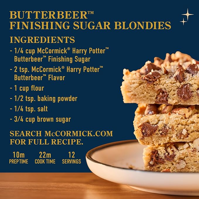 McCormick Harry Potter Finishing Sugar, Butterbeer, Limited Edition, Buttery Sweetness of Toffee, Sprinkle on Baked Goods or Use as a Rimming Sugar on Beverages, 2.93 oz (Pack of 2)