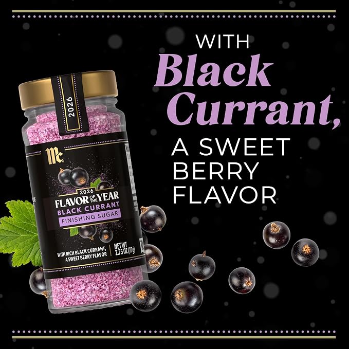 McCormick Finishing Sugar, Black Currant, 2026 Flavor of the Year, Rimming & Baking Sugar, For Dessert, Ice Cream, Muffins, Cupcakes, Pie, Cocktails, Fruit, and More, 2.75 oz