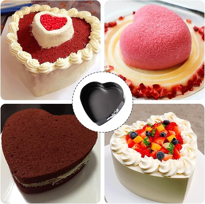10 inch Heart Shape Cake Tin, Removable Base, Stainless Steel Cake Mold with Snap Closure and Non Stick Layer, Easy to Demould, for Chiffon Cake, Black