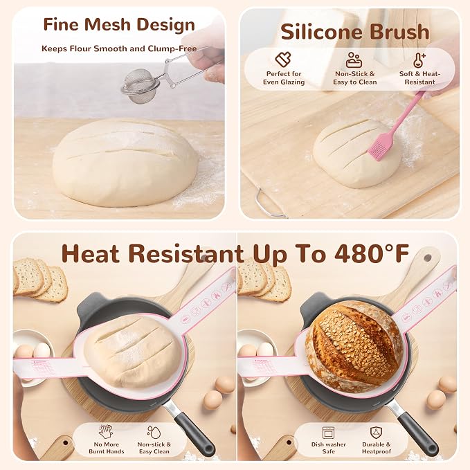 Sourdough Starter Kit, 9" Round and 10" Oval Banneton Bread Baking Supplies, Bread Making Tools Kit, Sourdough Proofing Basket, Sourdough Kit Gifts for Bakers Women Wife Mom