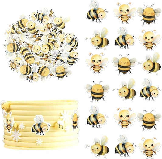 60 PCS Edible Bumble Bee Cupcake Toppers Edible Honey Bee Cupcake Picks Waper Paper Oh Babee Cupcake Decorations for Bee Theme Baby Shower Boys Girls Birthday Party Cake Food Decorations Supplies