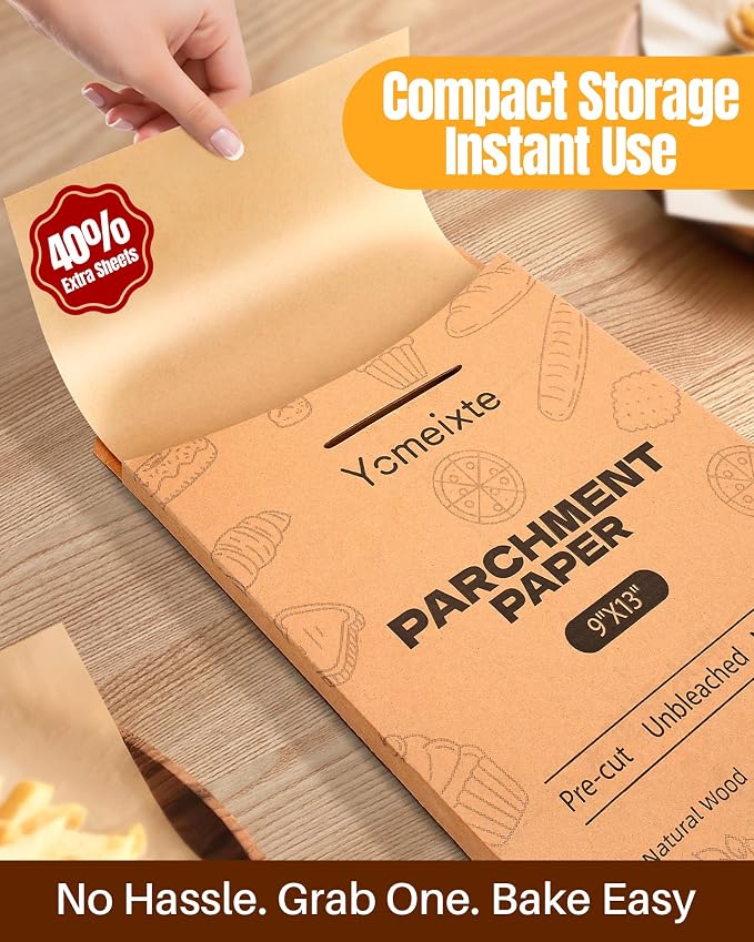 280 Parchment Paper Sheets 9x13"| Precut Unbleached Baking Paper for Oven, Air Fryer, and Cookie Sheet | Non-Stick, Greaseproof, Food Grade, Natural Brown, Eco-Friendly, Baking Supplies for Cooking