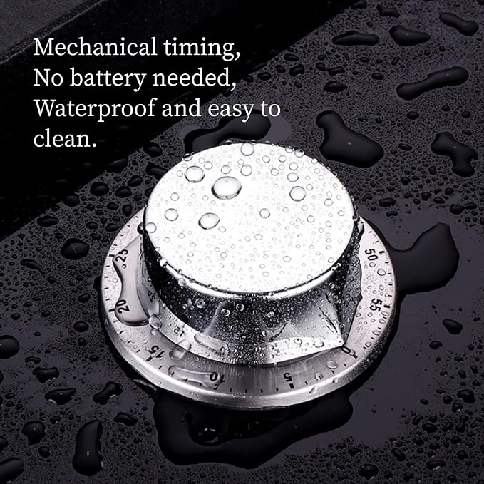 Kitchen Timer, Acogedor Mechanical 1-Hour Kitchen Timer, Stainless Steel Countdown Timer, Long Ring, Magnetic Kitchen Timer Clock for Cooking - Silver(Silver)