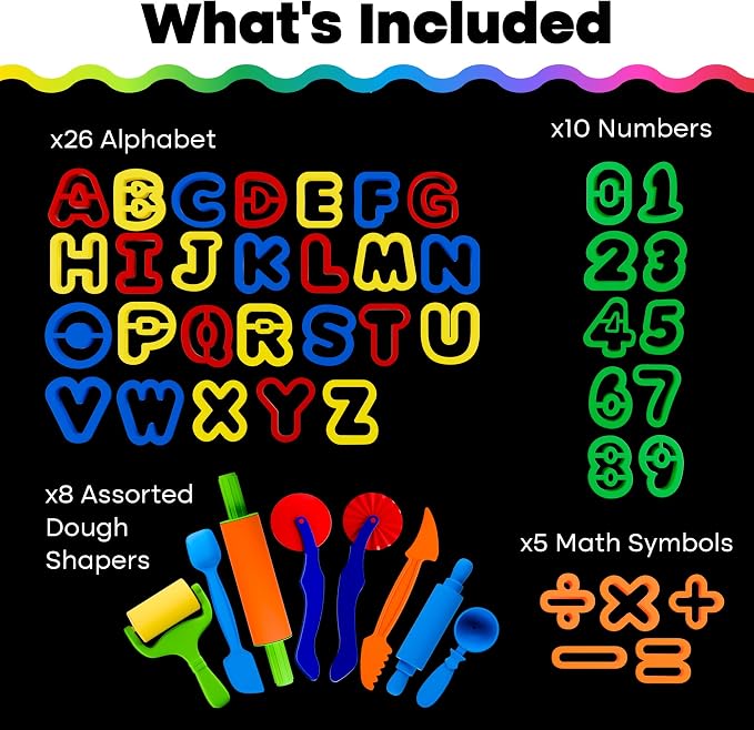 Hygloss 49 Pcs Dough Tools Set – Dough Cutters + Numbers & Alphabet Cutters Set – Educational Modeling Clay Tools – Preschool Toys & Toddler Activities – Arts & Crafts for Kids Ages 3-5
