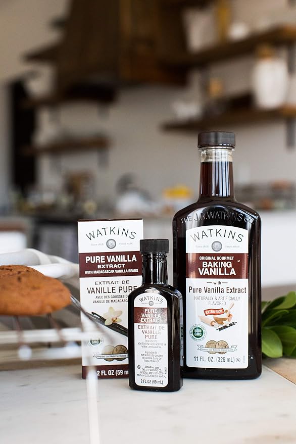 Watkins Pure Almond Extract, 11 oz and Watkins All Natural Original Gourmet Baking Vanilla, with Pure Vanilla Extract, 11 Fl Oz Bundle