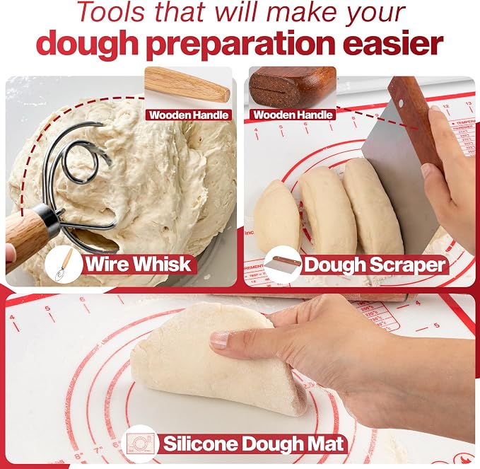 Pizza Dough Proofing Box with Lid - Includes Dough Whisk, Scraper & Mat - Perfect for Bread, Sourdough & Pizza Dough Proofing – Reusable, Stackable, Dough Tray Container