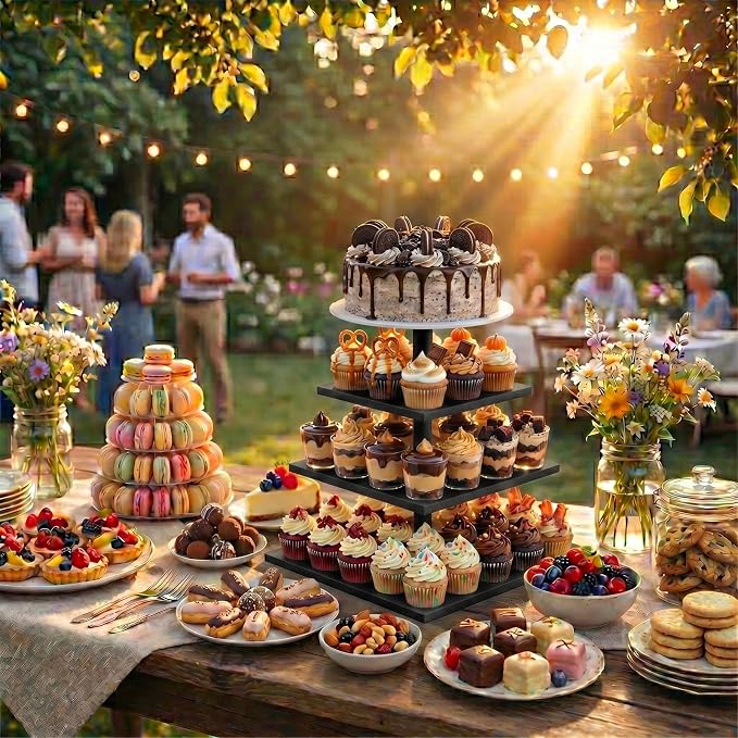 Wooden 4 Tier Cupcake Stand for 50 Cupcakes,Cupcake Holder,Cupcake Tower,Tiered Tray Stand for Birthday Bar Décor Weddings,Parties Events, Black
