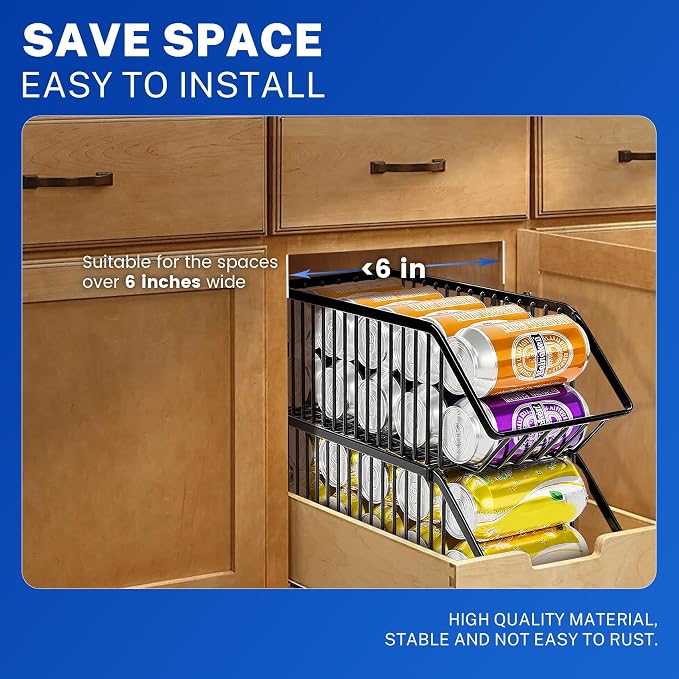 Stackable Soda Can Dispenser Organizer Rack, Stacking Can Dispensers Refrigerator Organizer Bins Pop Soda Organizer Dispenser Canned For Fridge, Freezer, Kitchen, Cabinets (8, Black)