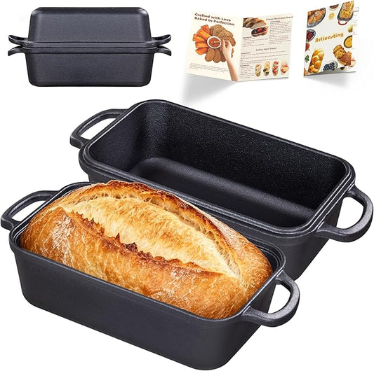 Cast Iron Loaf Pan with Lid 9×5 Inch, Bread Baking Pans, Even Heat Distribution for Sourdough, Pre-Seasoned Dutch Oven Loaf Pan for Homemade Bread
