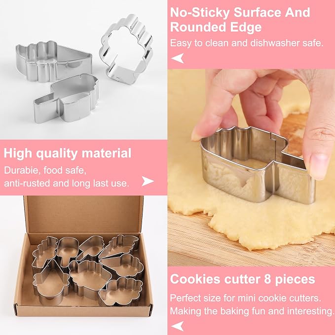 Ice Cream Cookie Cutters 8-Pc. Set, Ice Cream Cutters Stainless Steel Fondant Cutters, Popsicle, Hard and Soft Serve Ice Cream Cone (Cartoon Cookie Cutters Set)