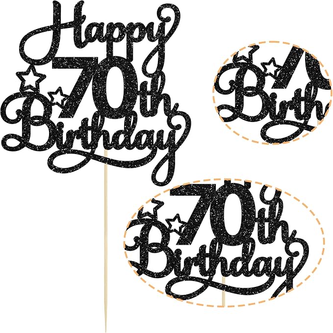 1 Pack Happy 70th Birthday Cake Topper Black Glitter 70 & Fabulous Cheers to 70 Years Old 70th Birthday Cake Pick for Celebrating 70th Birthday Anniversary Party Cake Decoration Supplies