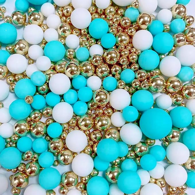 Sentovac Blue Gold White Pearl Sprinkles Edible Sugar for Cake Decorating Fancy Sprinkles Cake Topper Cupcake Cookie Baking Decorations Halloween Christmas Wedding Supplies