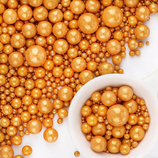 Matte Gold Pearl Sprinkles for Cake Decorating, 6 Sizes Mix 4.6 oz Edible Pearl Sugar Sprinkles for Baking Cupcake Cookies