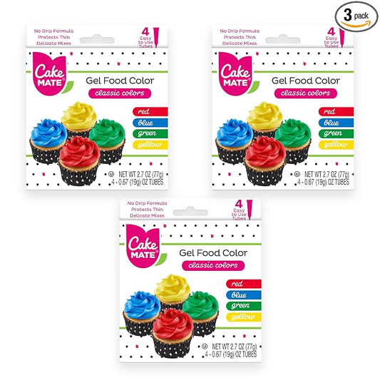 Cake Mate 3 Pack Gel Food Coloring Set – Blue, Red, Green, Yellow (0.67 oz per Gel Tube) – Perfect for Cookie, Cake, Cupcake & Dessert Decorating, Total 8.1oz