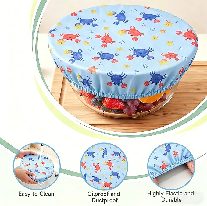 6PCS Bowl Covers Reusable Bread Proofing Bowl Covers Sourdough Bread Baking Accessories, Crabs