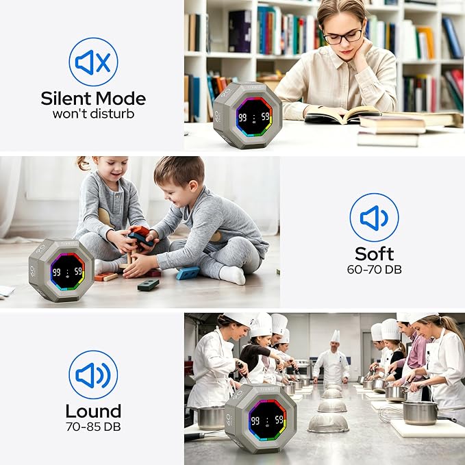 Visual Timer for Kids Kitchen Timer Pomodoro Magnetic Visual Countdown | Smart Gravity Sensing Timer with Large Display Loud Alarm for Study Cooking Classroom Homework Time Management