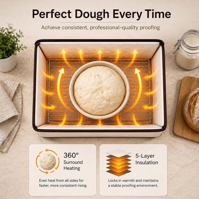 Bread Proofing Box - Folding Dough Proofer - Foldable Sourdough Warmer - 70-158°F Temp and 48H Timer Controller - Bread Making Kit with Dough Warming Box, Banneton Basket, Lame, Scraper, Metal Rack