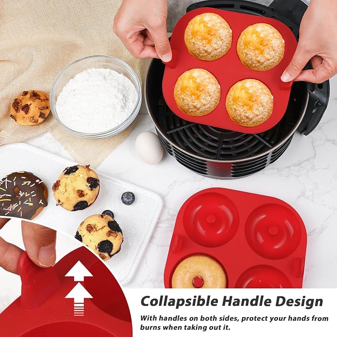 Webake Silicone Air Fryer Muffin Pan and Donut Pan, Make 2.8" Standard Size Cupcakes and Donuts, Nonstick BPA-Free, Set of 2