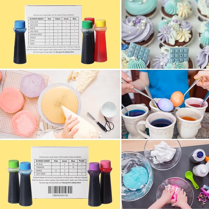 Candlewood Pantry B. Sprinklin Assorted Liquid Food Coloring Kit, 8 Bottles, 0.3 fL Oz/Neon and Regular (4) Colors - Vibrant Food Dye for Slime Crafts, Eggs, Frosting and Cake Decorating (Pack of 2)
