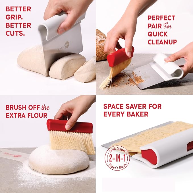 KneadAce Sourdough Kit, Sourdough essentials tools including oval proofing basket, oval bread sling, bread lame, bench scraper and baker's brush set and dough wand
