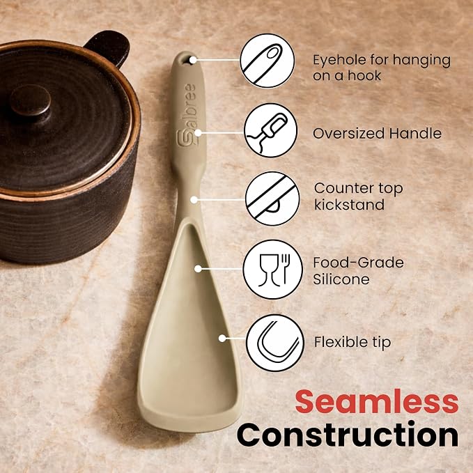 Silicone Spoon Spatula for Cooking - Multifunction Scoop Spatula Spoonula - Heat Resistant Cooking Spoon for Nonstick Cookware - Large Silicone Kitchen Spoon - Seamless Design (Khaki,2pcs)