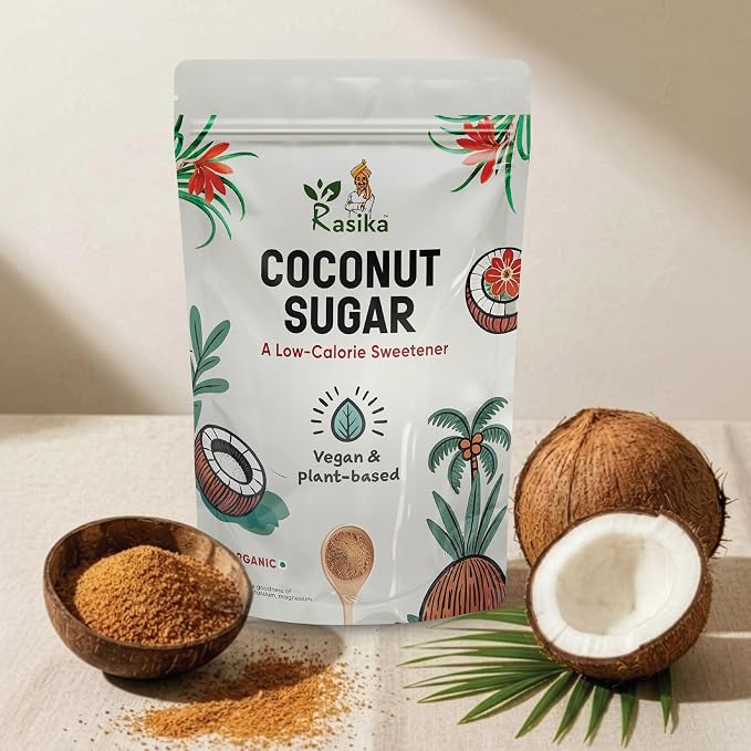 Rasika Organic Coconut Sugar, Unrefined Low Glycemic Sweetener Coconut Sugar for Baking Cooking & Beverages Cocunut Sugar Vegan, Gluten-Free, Non-GMO, Cane Sugar Alternative (300Gms)