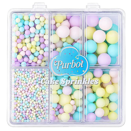 Pastel Pearl Sprinkles for Cake Decorating, 4 Sizes Sugar 130g/4.6oz, Cupcake, Ice Cream, Donuts, Macaron Toppings Supplies (2mm, 4mm, 7mm, 1cm)