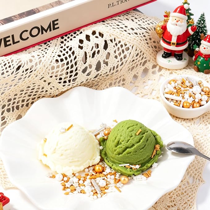 Gold and White Deluxe Sprinkles for Cake Decorating, Edible Sprinkles Mixed Sizes and Shapes Pearl and Star Sugar Metallic Sprinkles for Baking, Cookies, Ice Cream, Macarons and Cupcake Toppings