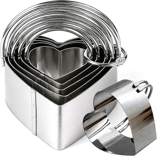 Stainless Steel Heart Cookie Cutter Set of 5 with Handle, Small to Large Heart Shapes for Baking, Pancakes, Sandwiches, Cheese, Fruits, Playdough, Valentine's Day Baking Supplies