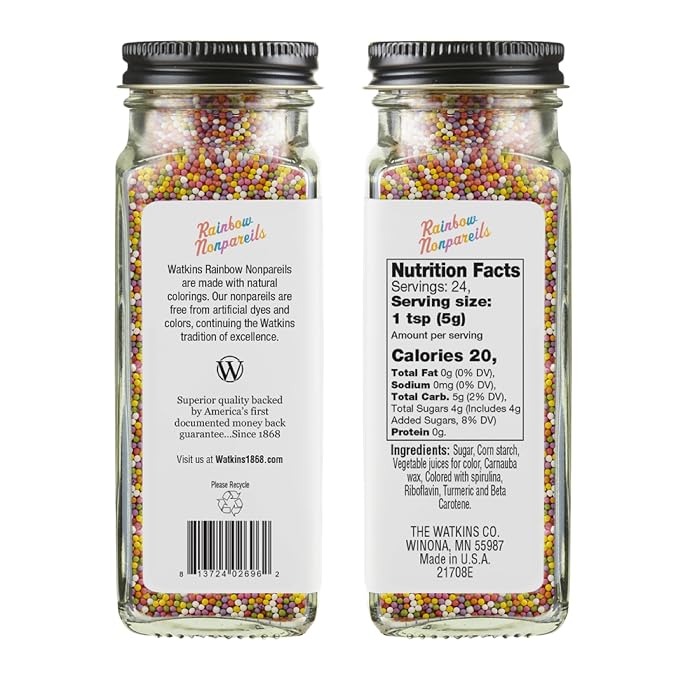 Watkins Gourmet Decorating Sprinkles, Rainbow Nonpareils, 4.2 Oz. Jar, 1 Count