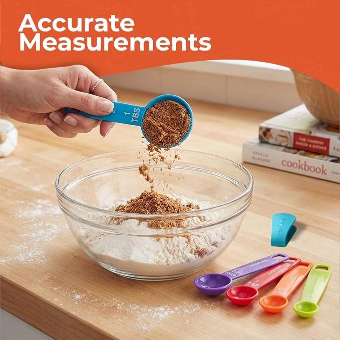 Farberware Set of 5 Measuring Spoons, Perfect for Measuring Both Wet and Dry Indgredients, Includes Detachable Ring for Optimal Storage and Organization, Dishwasher Safe, Assorted