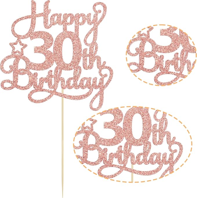 1 Pack Happy 30th Birthday Cake Topper Rose Gold Glitter 30 & Fabulous Cheers to 30 Years Old 30th Birthday Cake Pick for Celebrating 30th Birthday Anniversary Party Cake Decorations Supplies